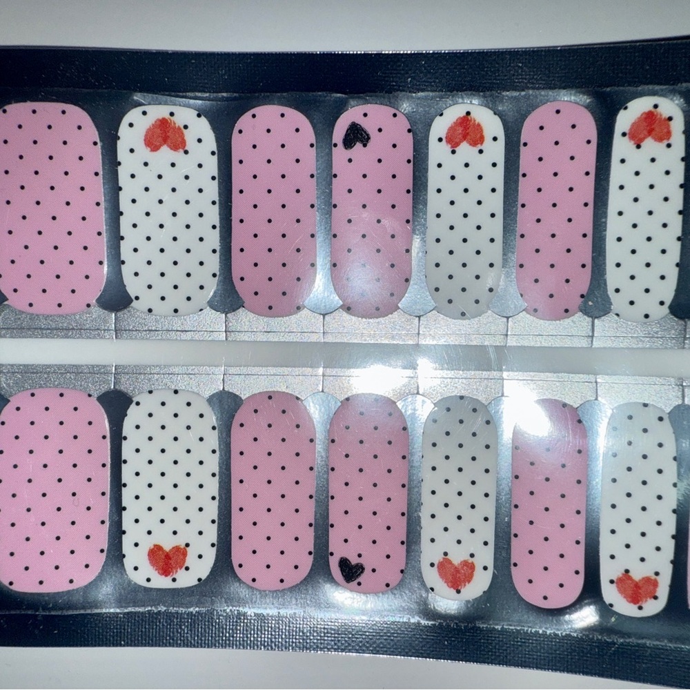 Pink and White Polka Dot and Heart Nail Wraps
